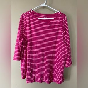 Studio Works pink striped, 3/4 length sleeved tshirt